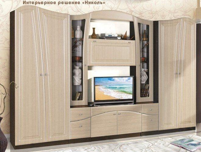 

Гостиная стенка с шкафом Николь Модерн 320х50х208 венге магия/вудлайн белый