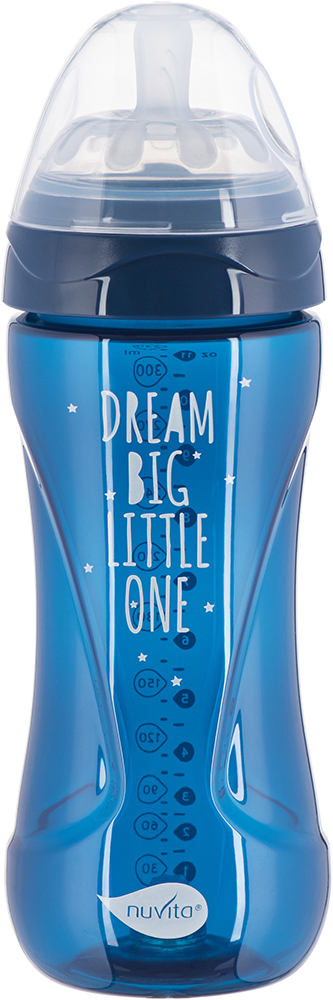 Акція на Детская Антиколиковая бутылочка для кормления Nuvita Mimic Cool 330 мл Темно-синяя (NV6052NIGHTBLUE) від Rozetka UA