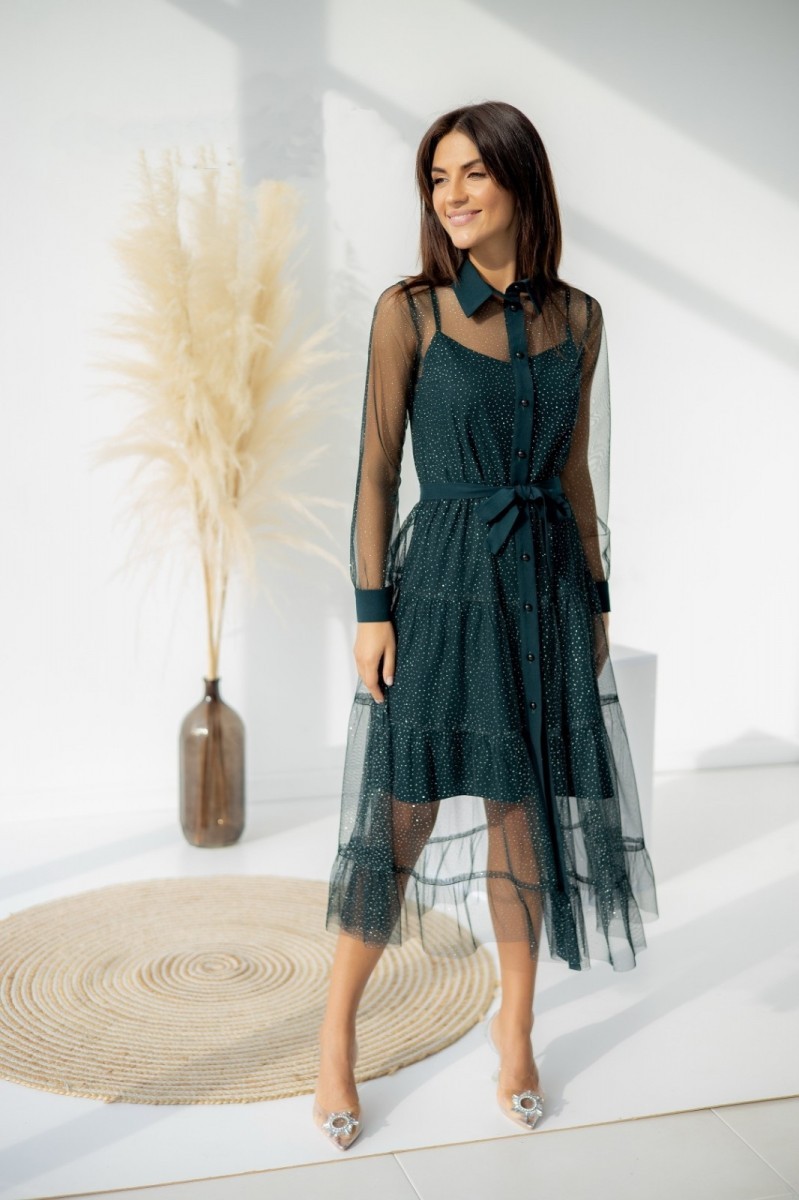 

Нарядное платье с накидкой на длинный рукав FashionYouWant XL изумрудный 43442171