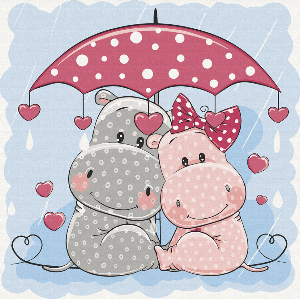 

Картина по номерам / анти-стресс раскраска Art Craft "Бегемотики под зонтиком" 30х30 см 15530-AC