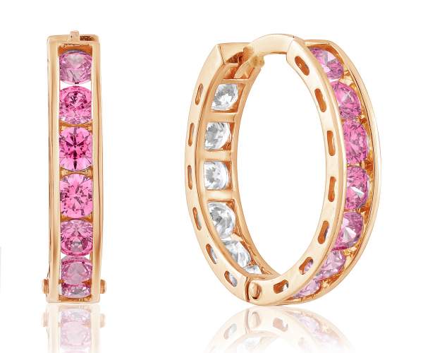 

Серьги-кольца золотые с камнями SWAROVSKI Zirconia, "Полнолуние", С4174SWPINK