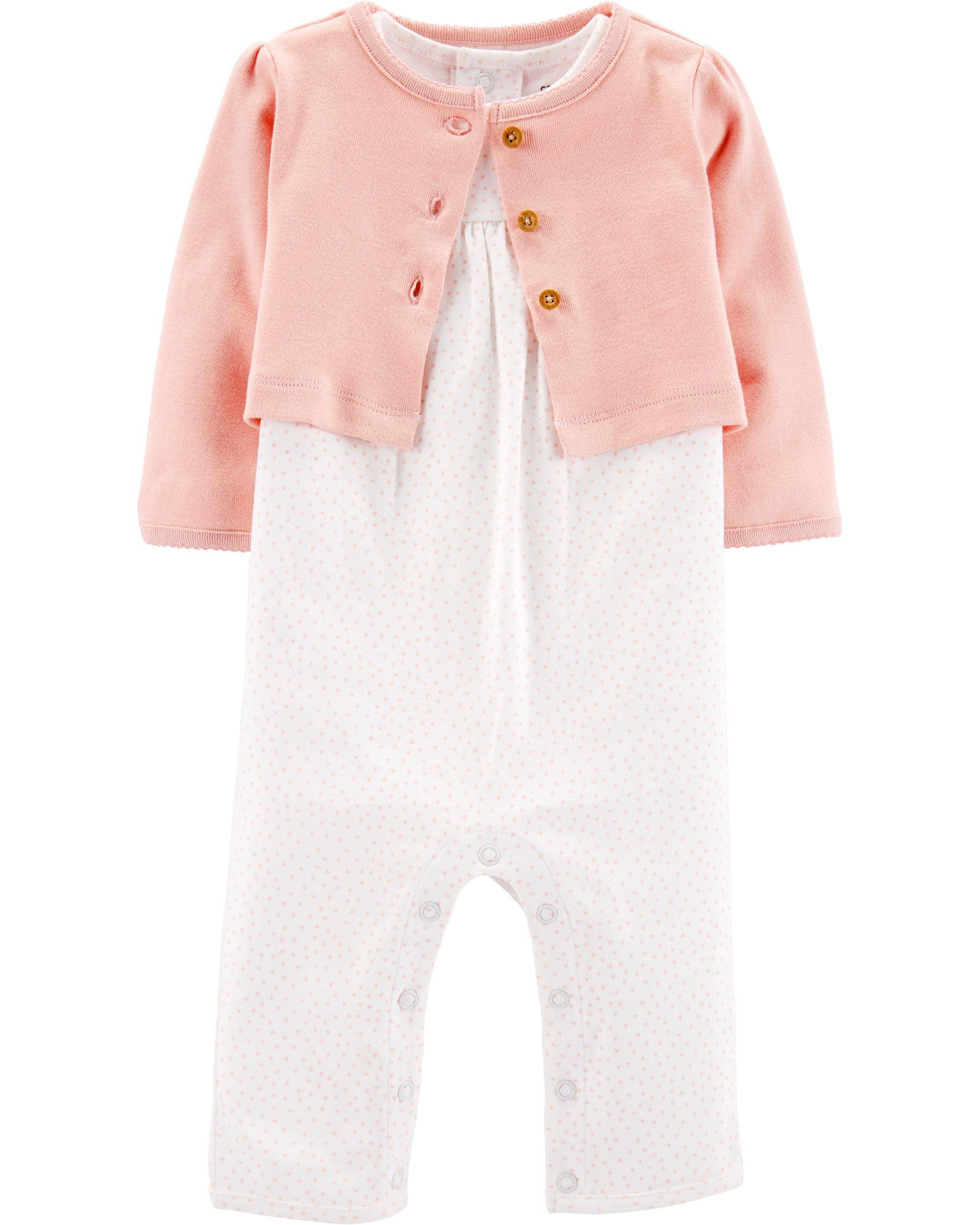 

Комплект (кофта + комбинезон) Carters 17584010 6M 61-69 см Розовый с белым (192135967393)