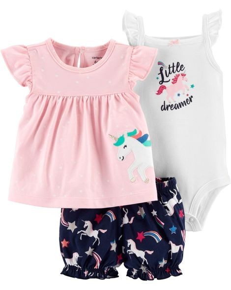 

Комплект Carters на девочку 24М футболка+боди+шорты Розовый с синим