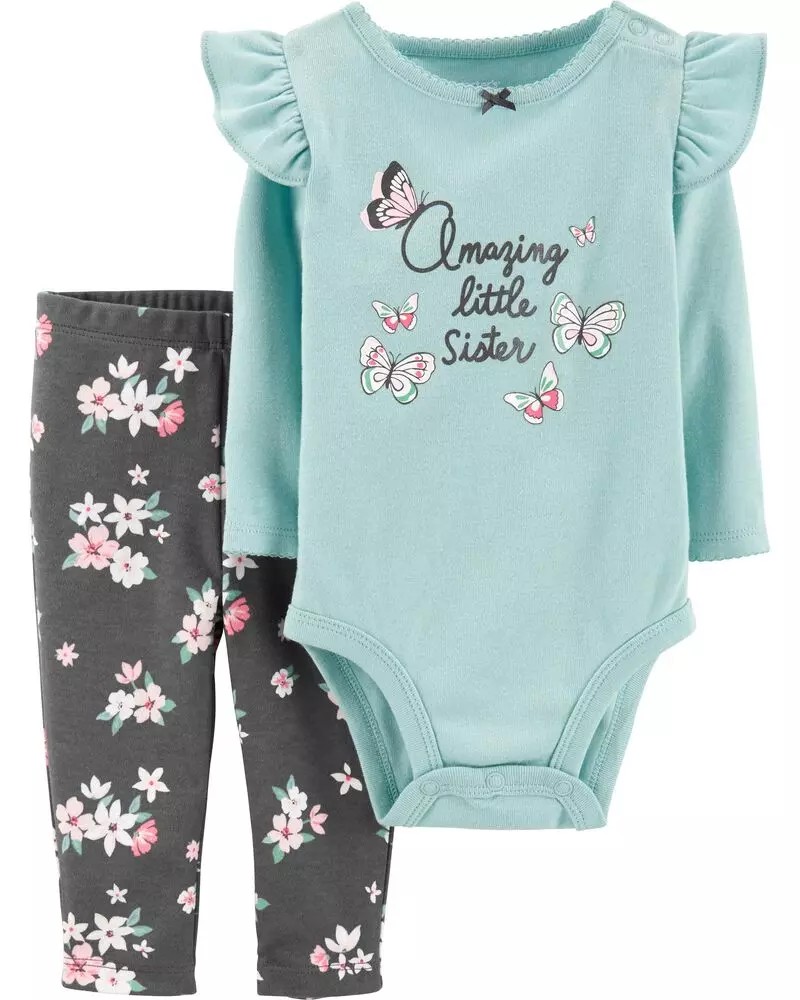 

Комплект Carters на девочку 9М Боди+лосины Мятный с темно-серым