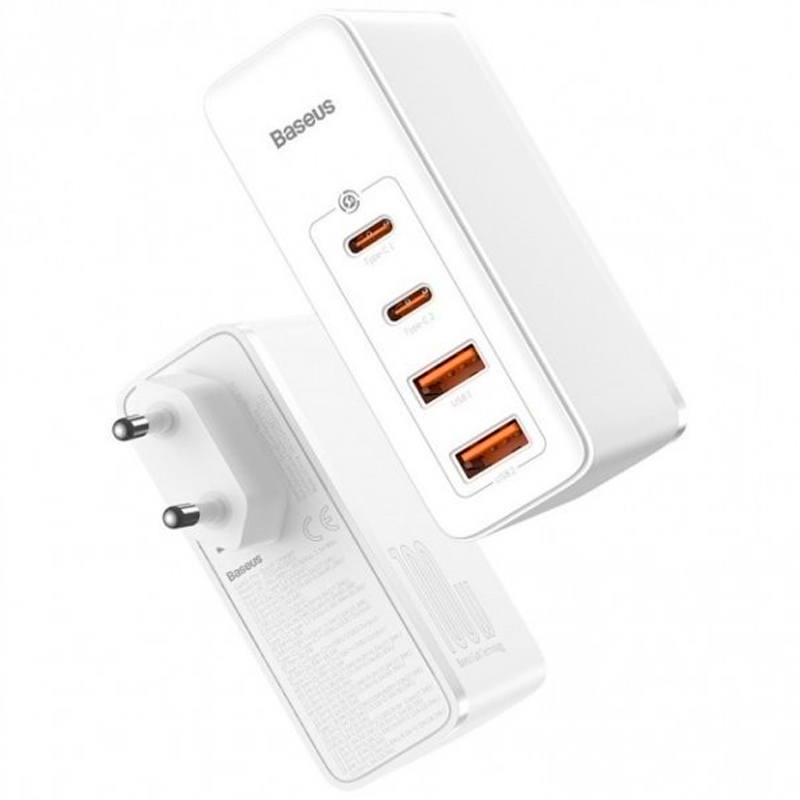 

Сетевое зарядное устройство Baseus GaN2 Quick Charger 100W 2 USB + 2 Type-C (CCGAN2P-L02), White