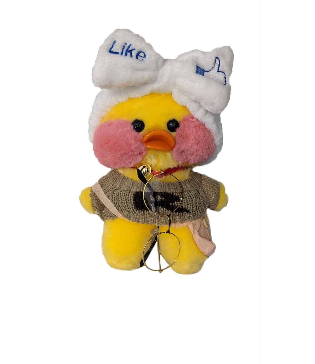 

Мягкая игрушка утка дак Лалафанфан плюшевая кукла Duck lalafanfan в одежде и очках желтая