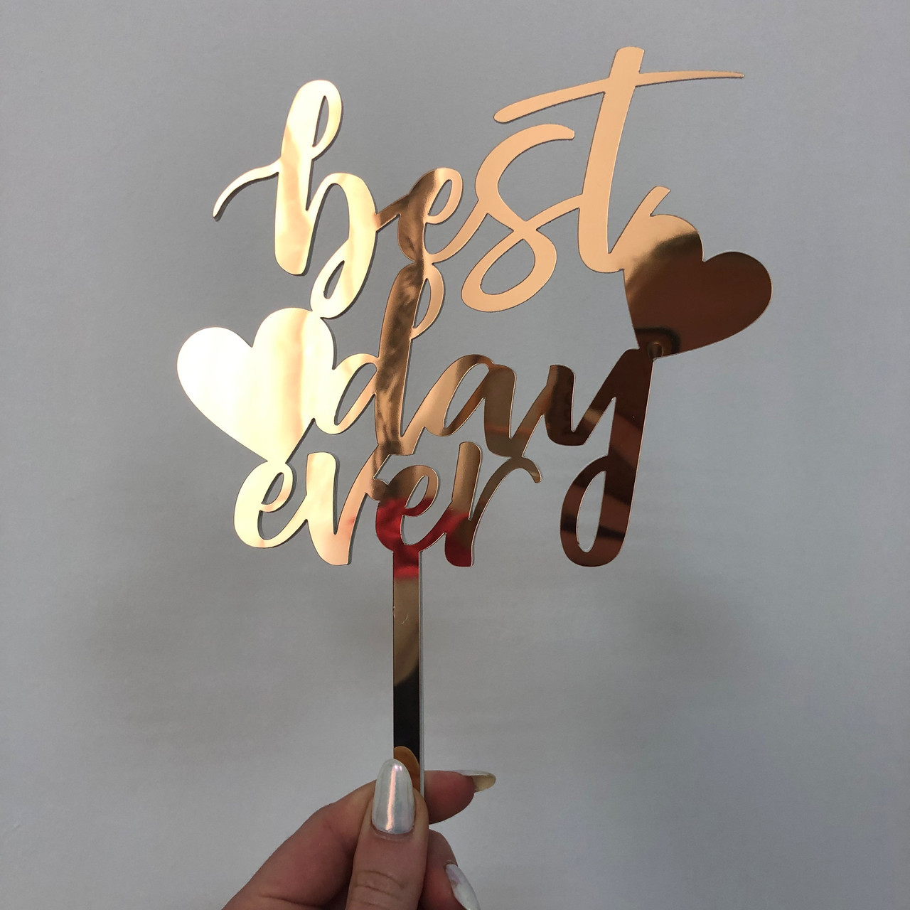 

Топпер фигурка на торт зеркальный двухсторонний Manific Decor Best day ever Золотой