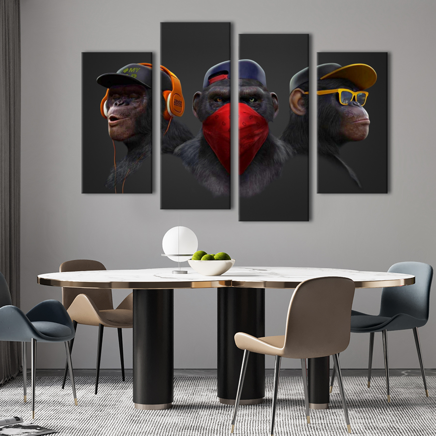 

Модульная картина на холсте из четырех частей Trio Of Monkeys 129x90 см