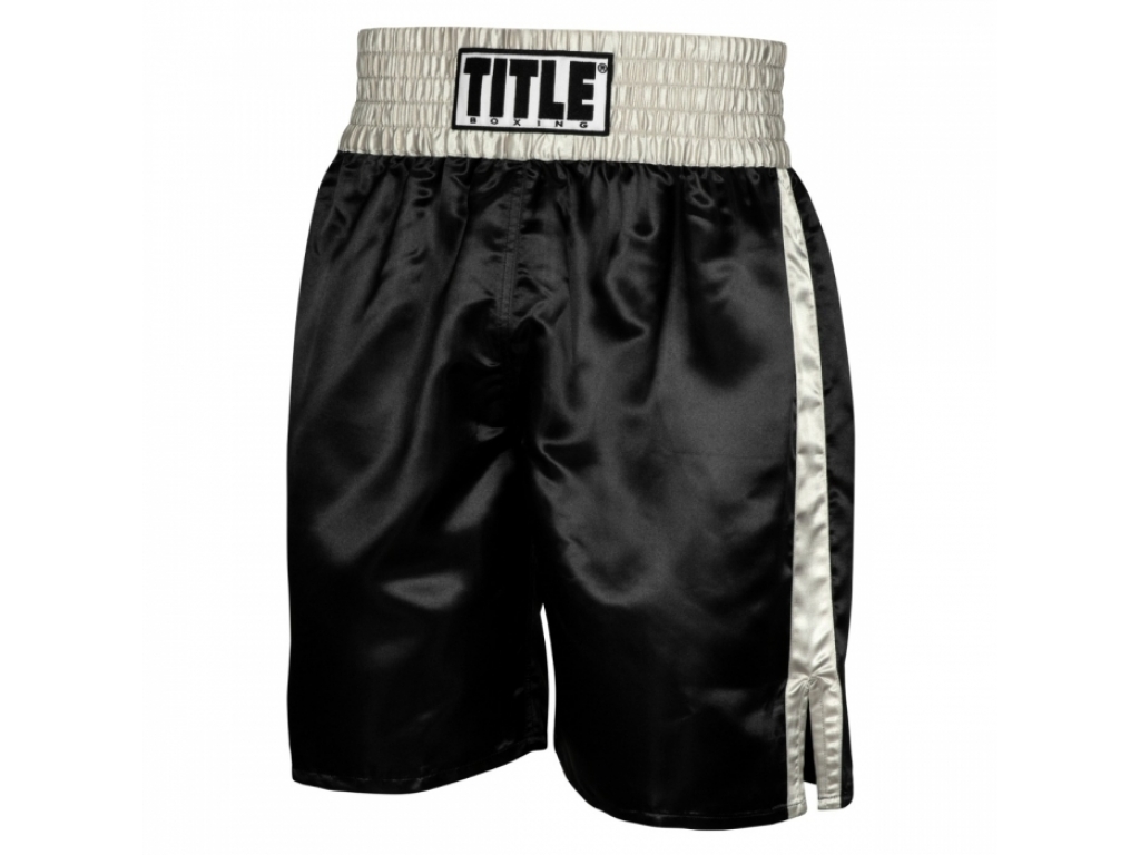 

Трусы боксерские TITLE Professional Boxing Trunks XL черный/серебристый (4737)