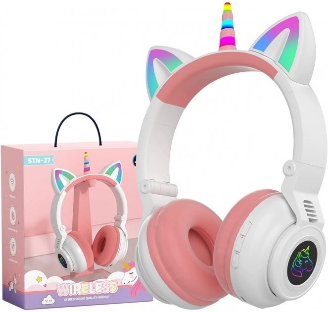 

Наушники детские Ear STN-27 Cat LED Единорог + кошачьи ушки с подсветкой Bluetooth Розовые