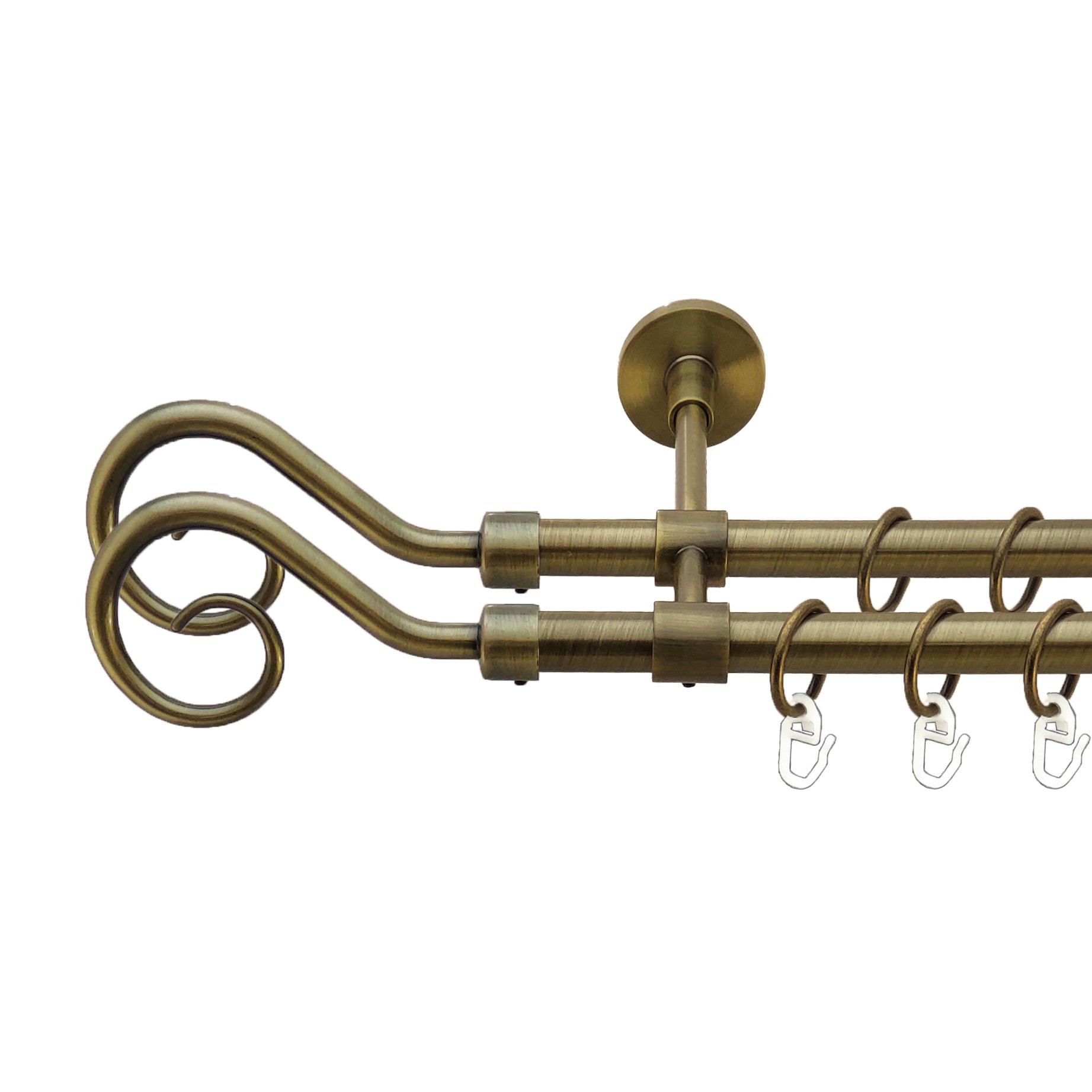 

Карниз Orvit Гак 2 металевий дворядний закритий гладка труба кільце металеве Антик 16\16 мм 200 см