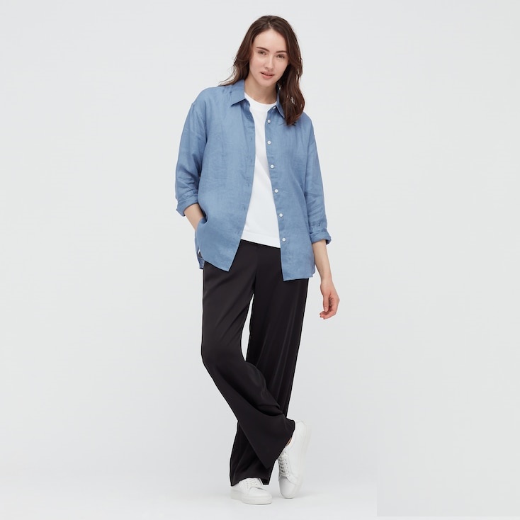 

Рубашка Uniqlo льняная М голубая