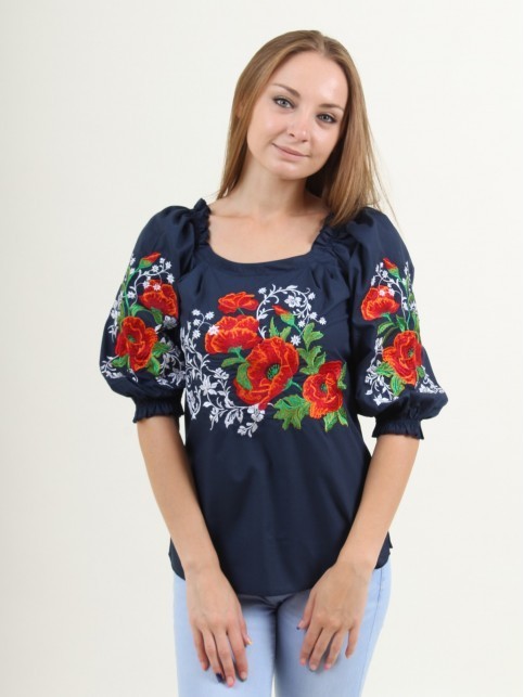 

Вышиванка блуза женская "Галиция 27 "4XL Синяя