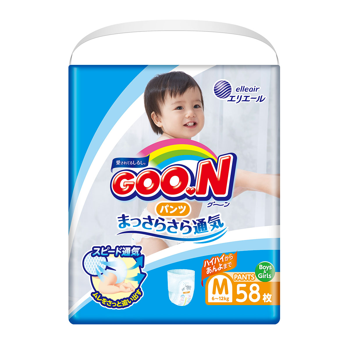 

Трусики-підгузники GOO.N для дітей 6-12 кг (розмір M, унісекс, 58 шт)