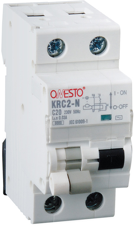 

Диференціальний автомат ONESTO 1п+N 20А 30mA тип AC RCBO (KRC2-N)