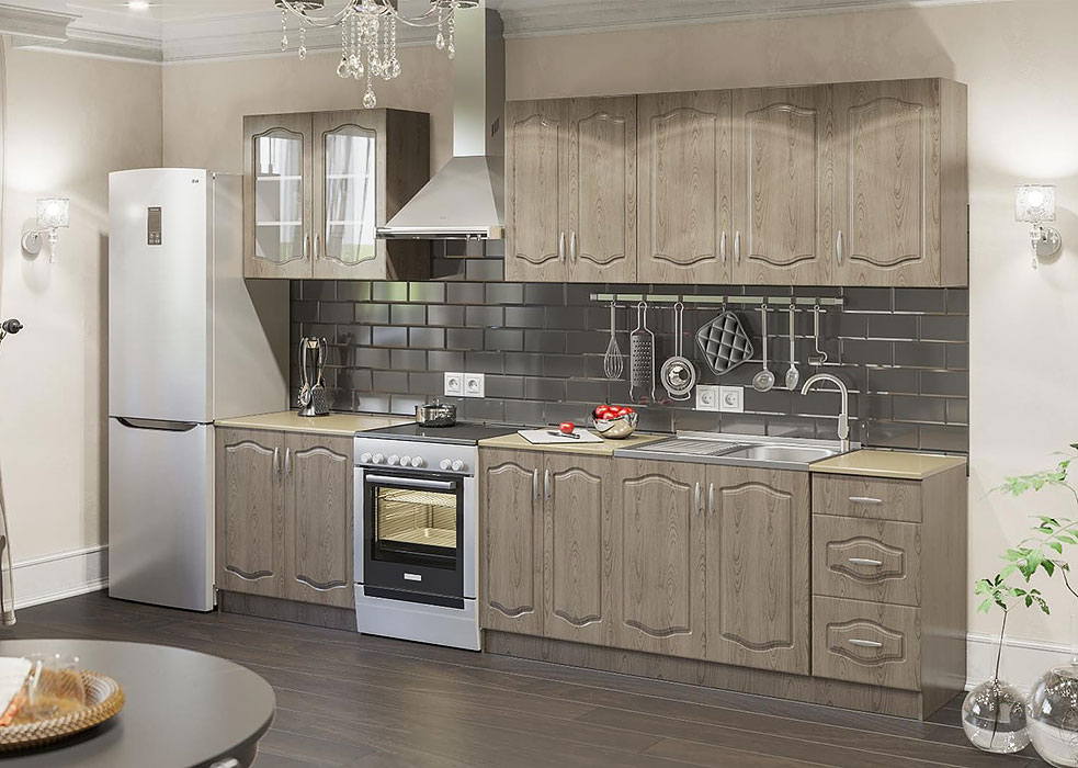 

Кухня прямая Ольга МДФ 280 - Дуб сонома - комплект из 10 элементов без столешницы и мойки