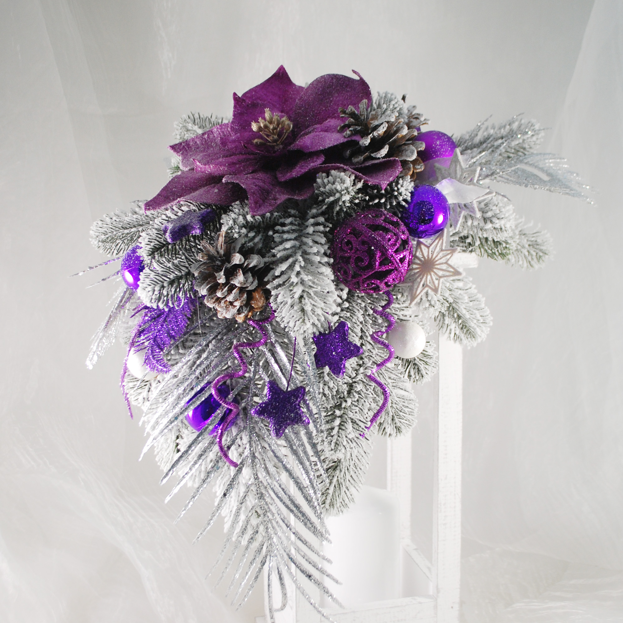 

Новогодняя композиция-фонарь со свечой Wedstyle 55 см фиолетовый
