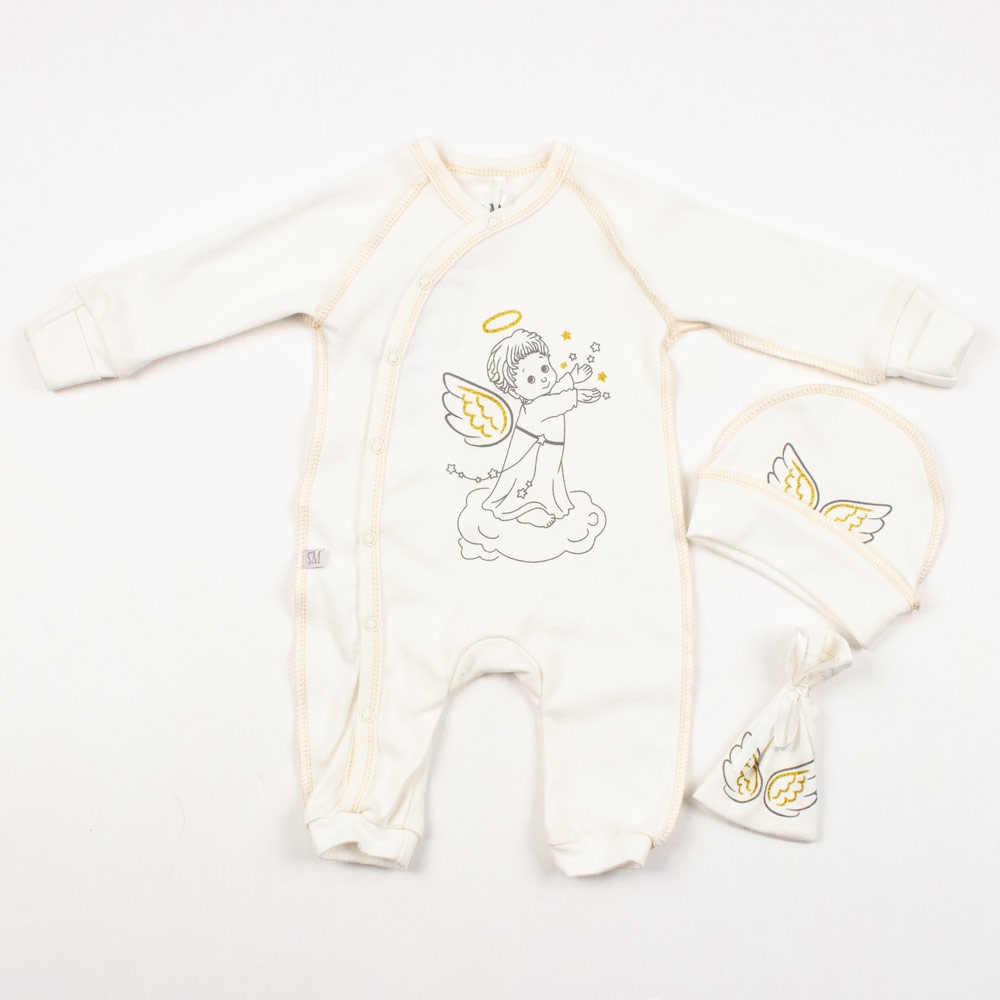 

Комплект яслі: комбенезон, шапочка, мішечок Sweet Mario 56 молочний (9-32-40)