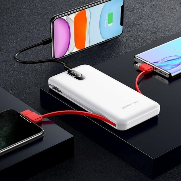 

Павербанк Borofone Three Cable 10000mAh c встроенным кабелем Type-C/Micro USB/Lightning white