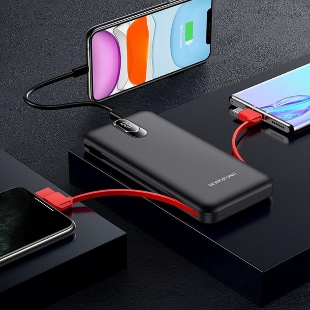 

Павербанк Borofone Three Cable 10000mAh c встроенным кабелем Type-C/Micro USB/Lightning black