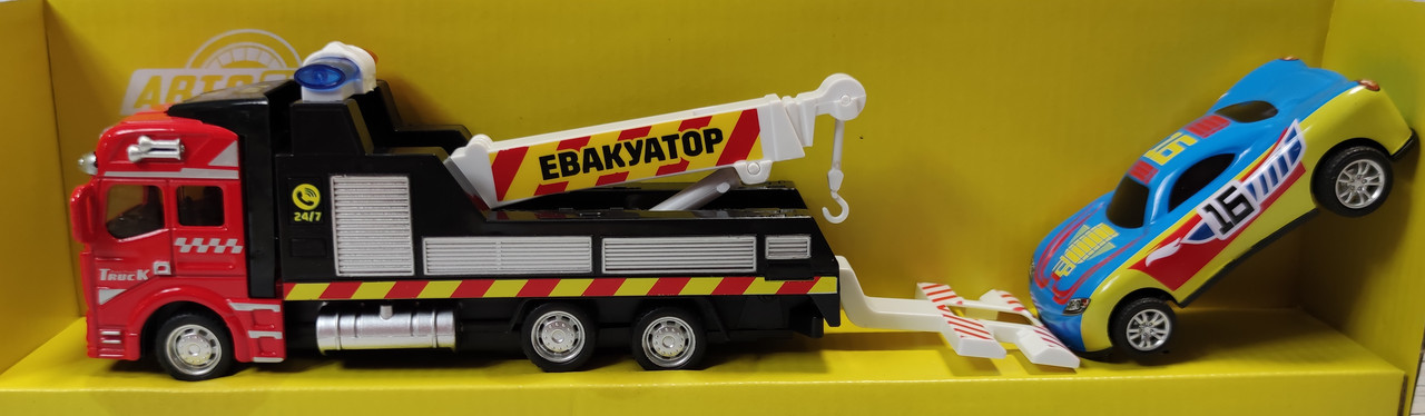 

Машинка автомобиль игрушечный грузовик эвакуатор метал звук свет 1:68 22см красный #3