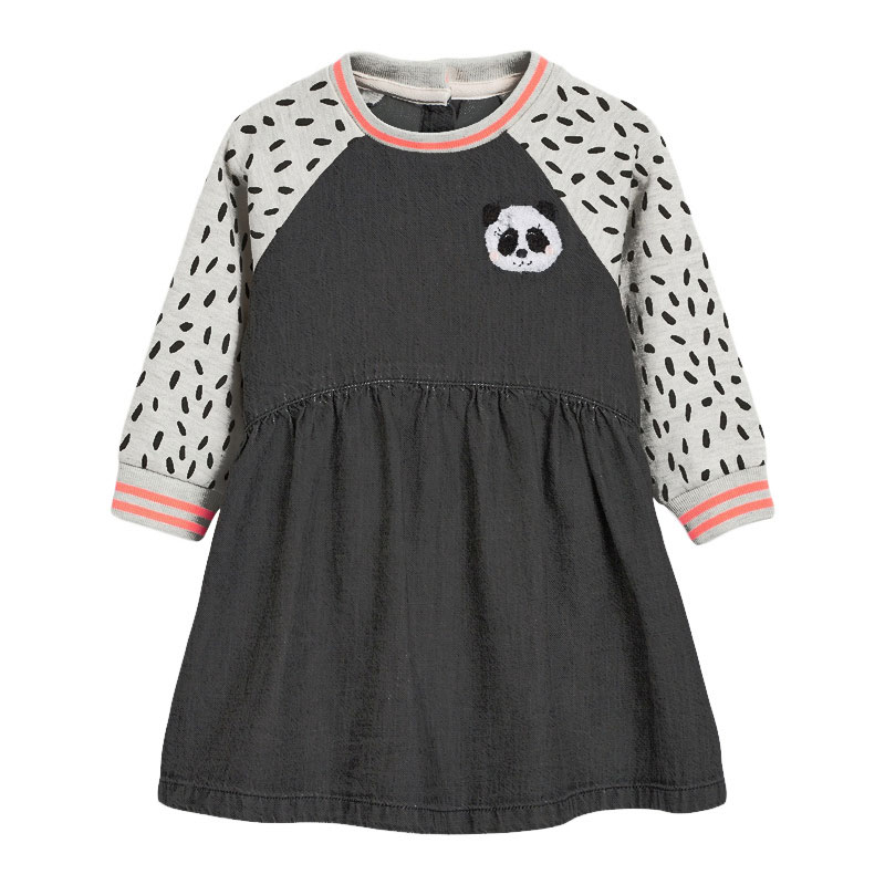 

Платье для девочки джинсовое с длинным рукавом и изображением панды черное Panda face Berni Kids (120) Черный (59562)