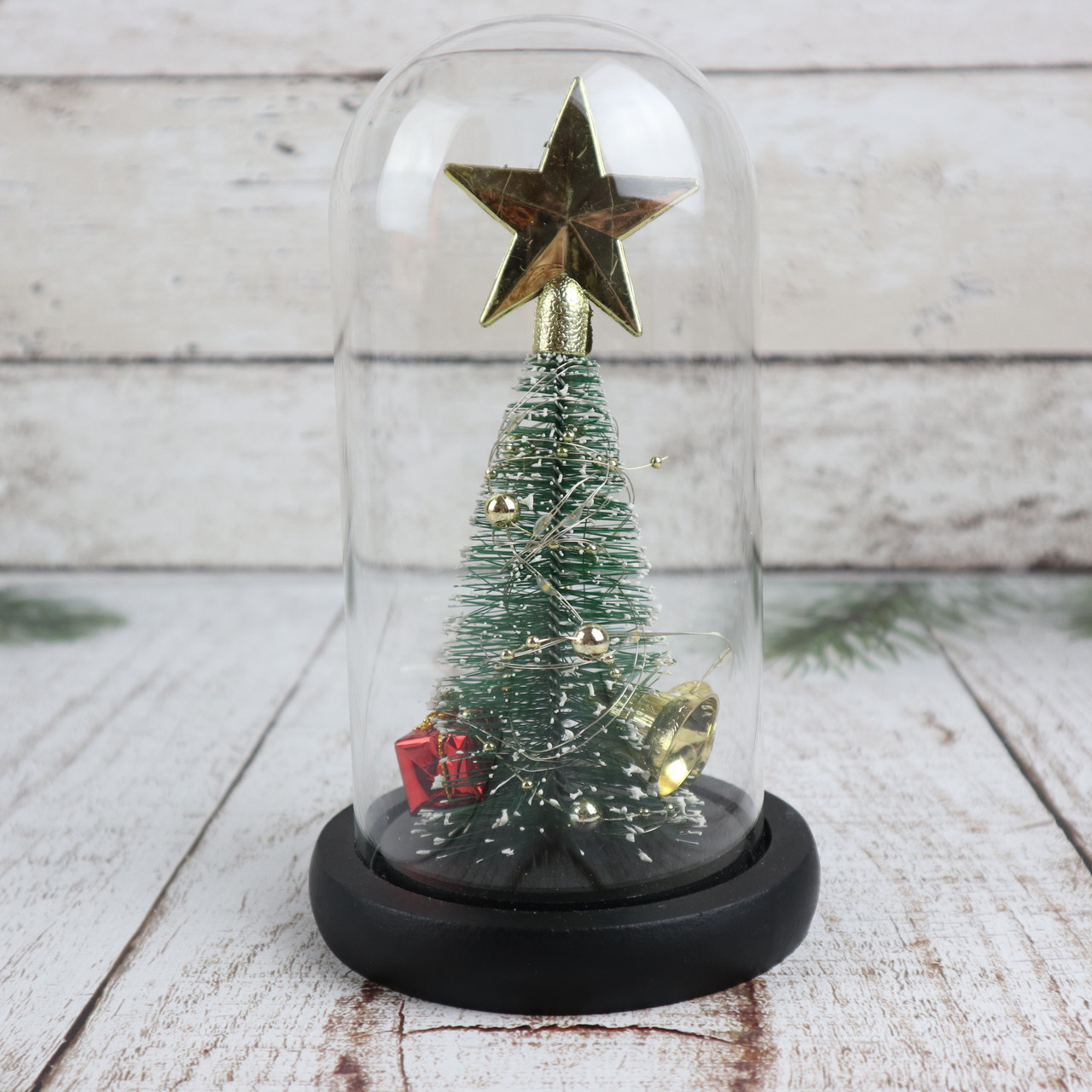 

Светящаяся новогодняя елка в колбе со звездой Christmas Decor 23.5см с LED подсветкой на батарейках Зелёная