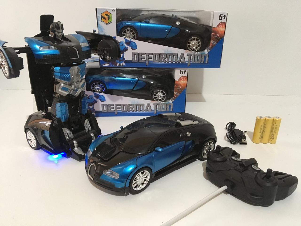 

Машинка робот-трансформер Bugatti Robot Car Size 1:18 ART-377/797 на радиоуправлении со световыми эффектами на аккумулятор Черный/Синий