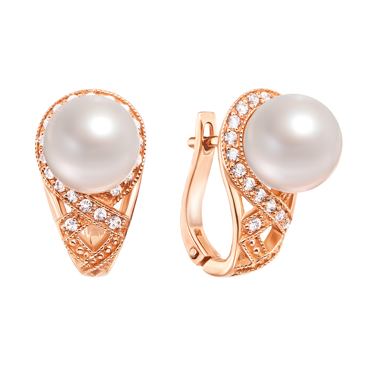 

Серьги из красного золота с жемчугом и фианитами 000133227