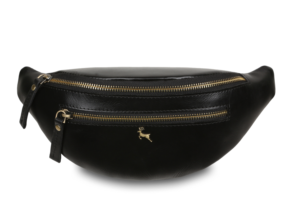 

Чёрная сумка на пояс из гладкой телячьей кожи Ashwood V32 Black