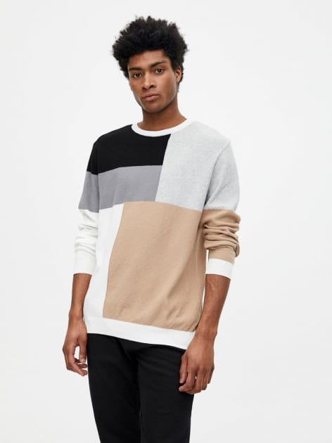 

Джемпер Pull & Bear 5558/520/707  Серый с черно-бежевым, Джемпер Pull & Bear 5558/520/707 S Серый с черно-бежевым