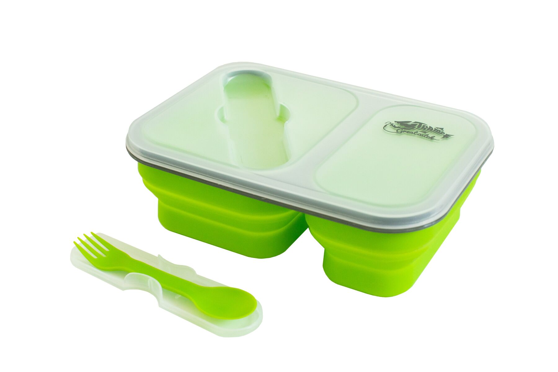 

Контейнер силиконовый на 2 отсека Tramp (900ml) с ловилкой olive