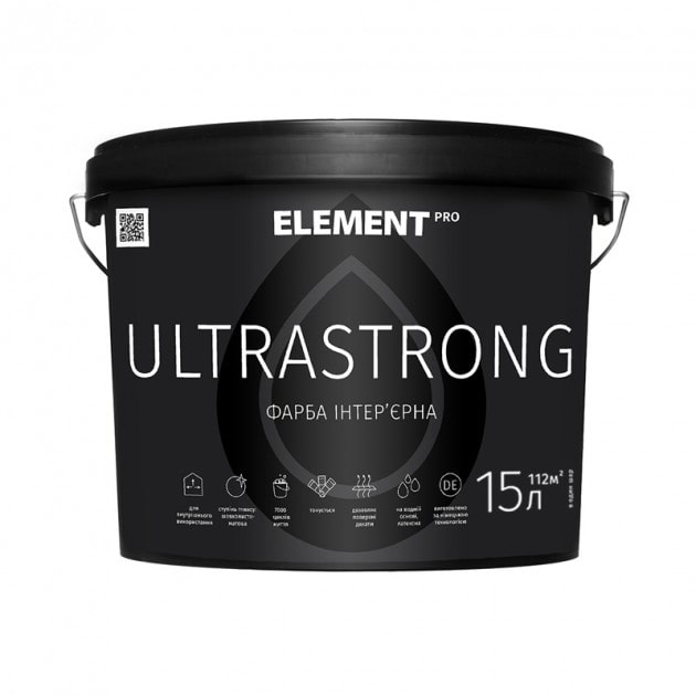 

Краска интерьерная особо износостойкая ELEMENT PRO ULTRASTRONG 15 л белая