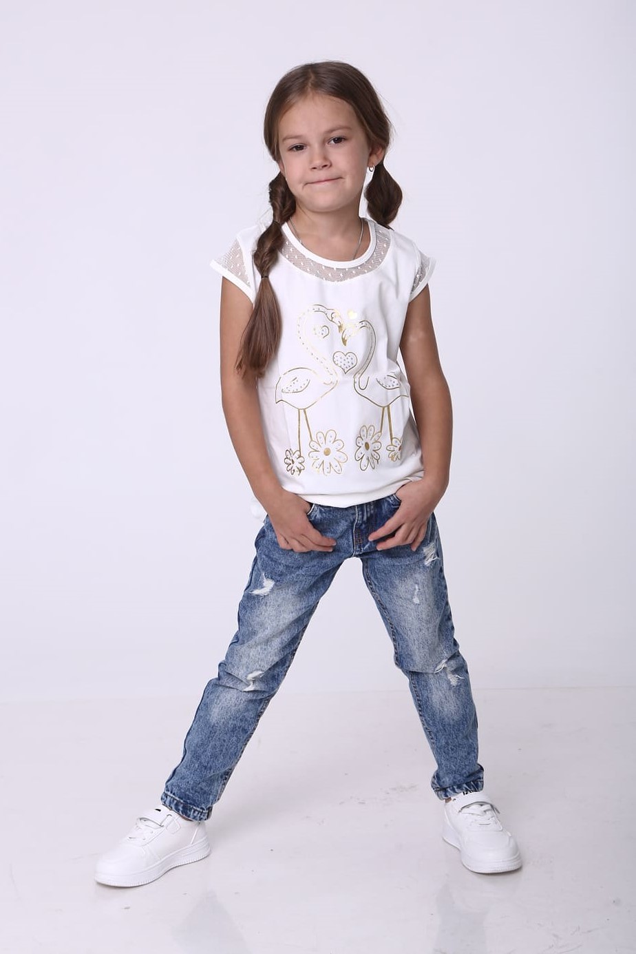 

Футболка Breeze girls & boys с фламинго белая 104