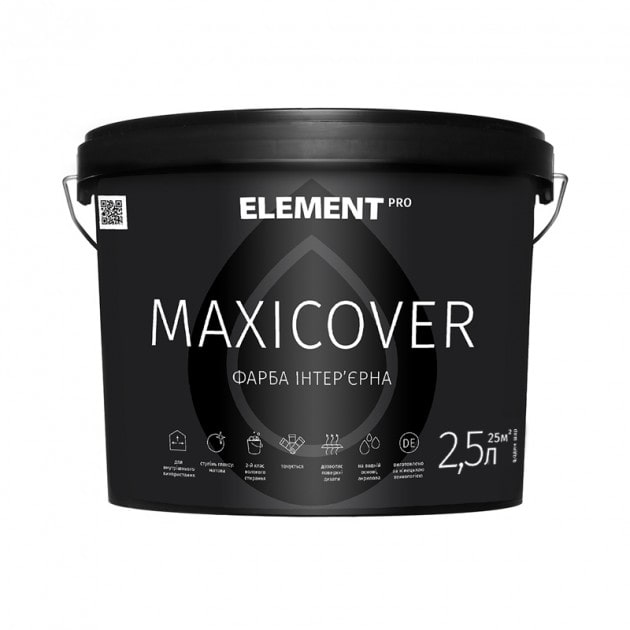 

Краска высокопокрывная интерьерная ELEMENT PRO MAXICOVER 2,5 л матовая белая