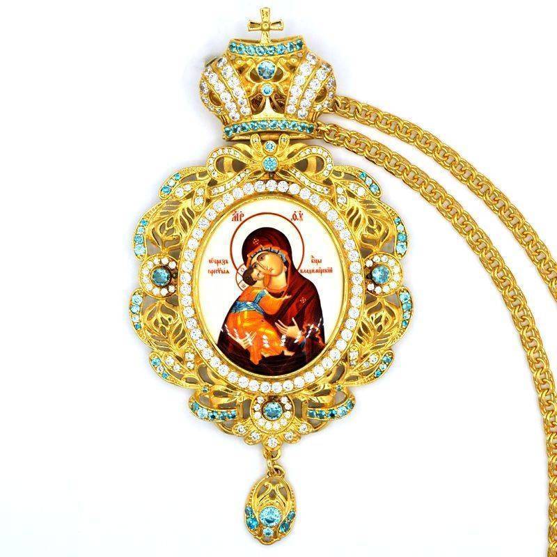 

Панагия для священноялужителя латунная в позолоте с принтом. вставками и цепью Фамильные Драгоценности арт.2.7.0602лп-2^1лп