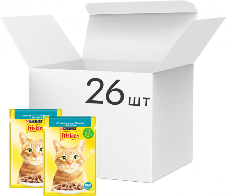 

Упаковка влажного корма Purina Friskies кусочки в подливе с тунцом 26 шт по 85 г (7613036962322)