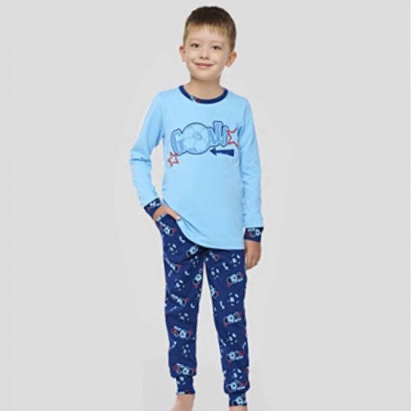 

Детская пижама для мальчика Baykar Турция домашний костюм с мячом хлопок и эластан р 4 104 - 110 см голубой с синим 9748-105