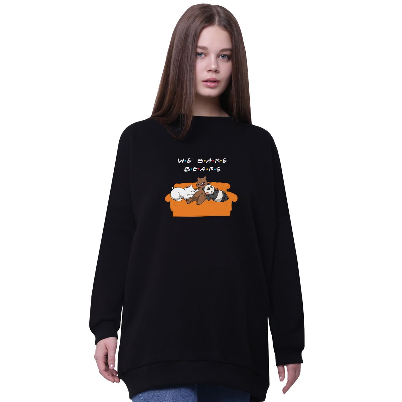 

Свитшот для девочек удлиненный Вся правда о медведях (We Bare Bears) Черный (35963-2890-5) 158 см