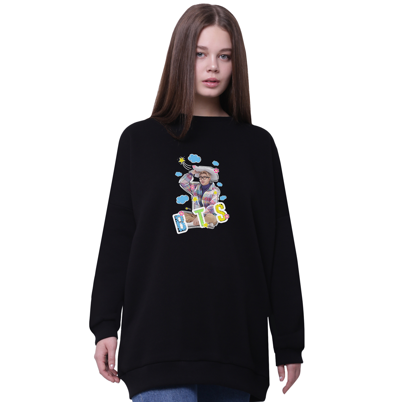 

Свитшот для девочек удлиненный БТС (BTS) Черный (35963-1066-8) 176 см