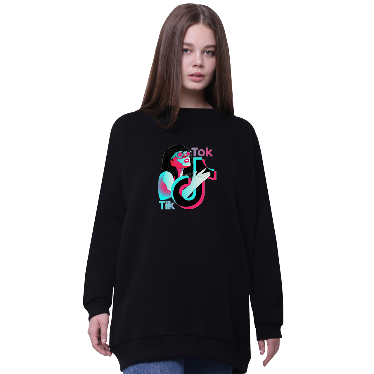 

Свитшот для девочек удлиненный ТикТок (TikTok) Черный (35963-1647-4) 152 см