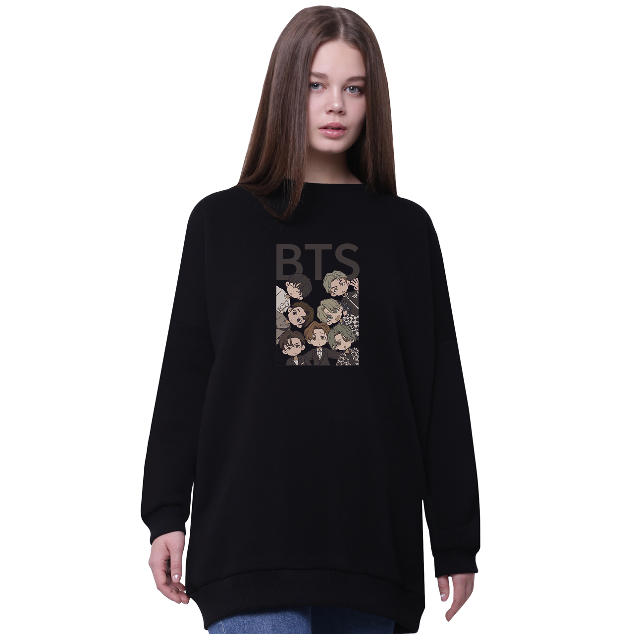

Свитшот для девочек удлиненный БТС (BTS) Черный (35963-3275-5) 158 см