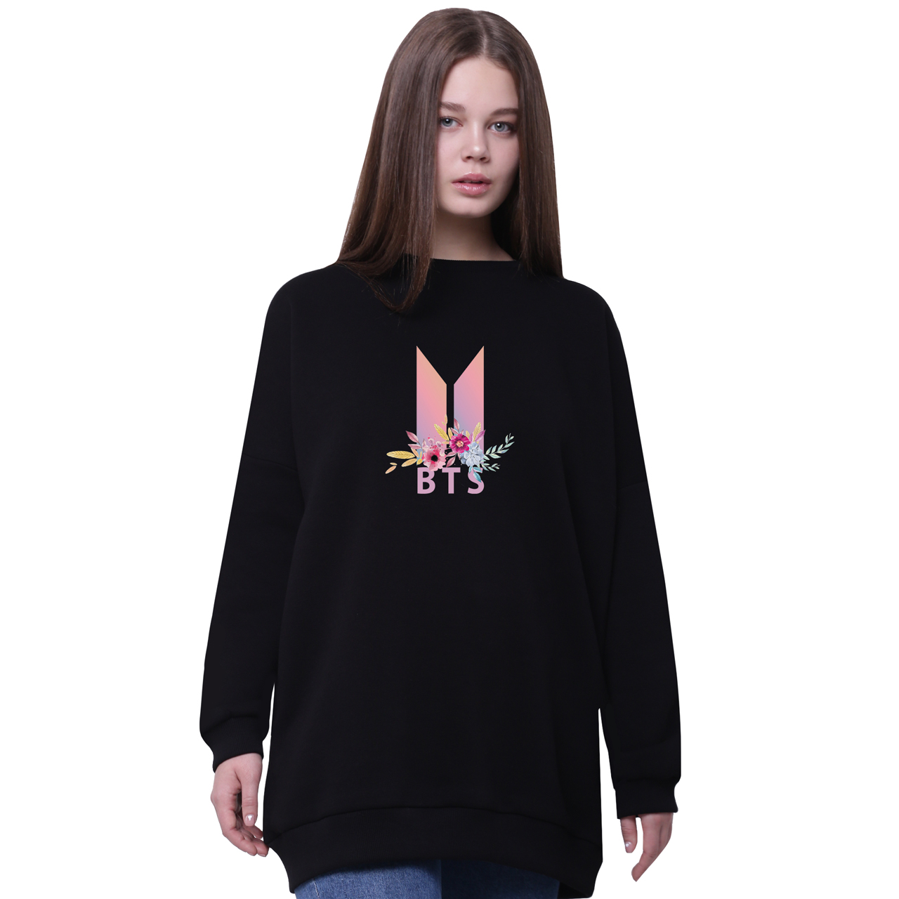 

Свитшот для девочек удлиненный БТС (BTS) Черный (35963-1081-5) 158 см