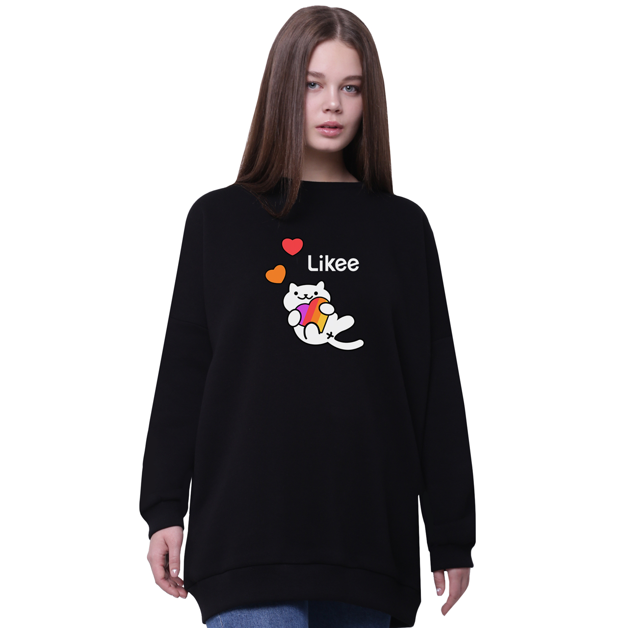 

Свитшот для девочек удлиненный Лайк Котик (Likee) Черный (35963-1039-1) 134 см