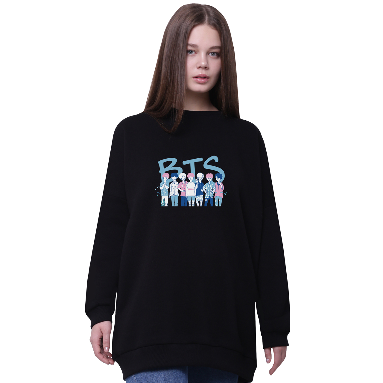 

Свитшот для девочек удлиненный БТС (BTS) Черный (35963-3265-5) 158 см