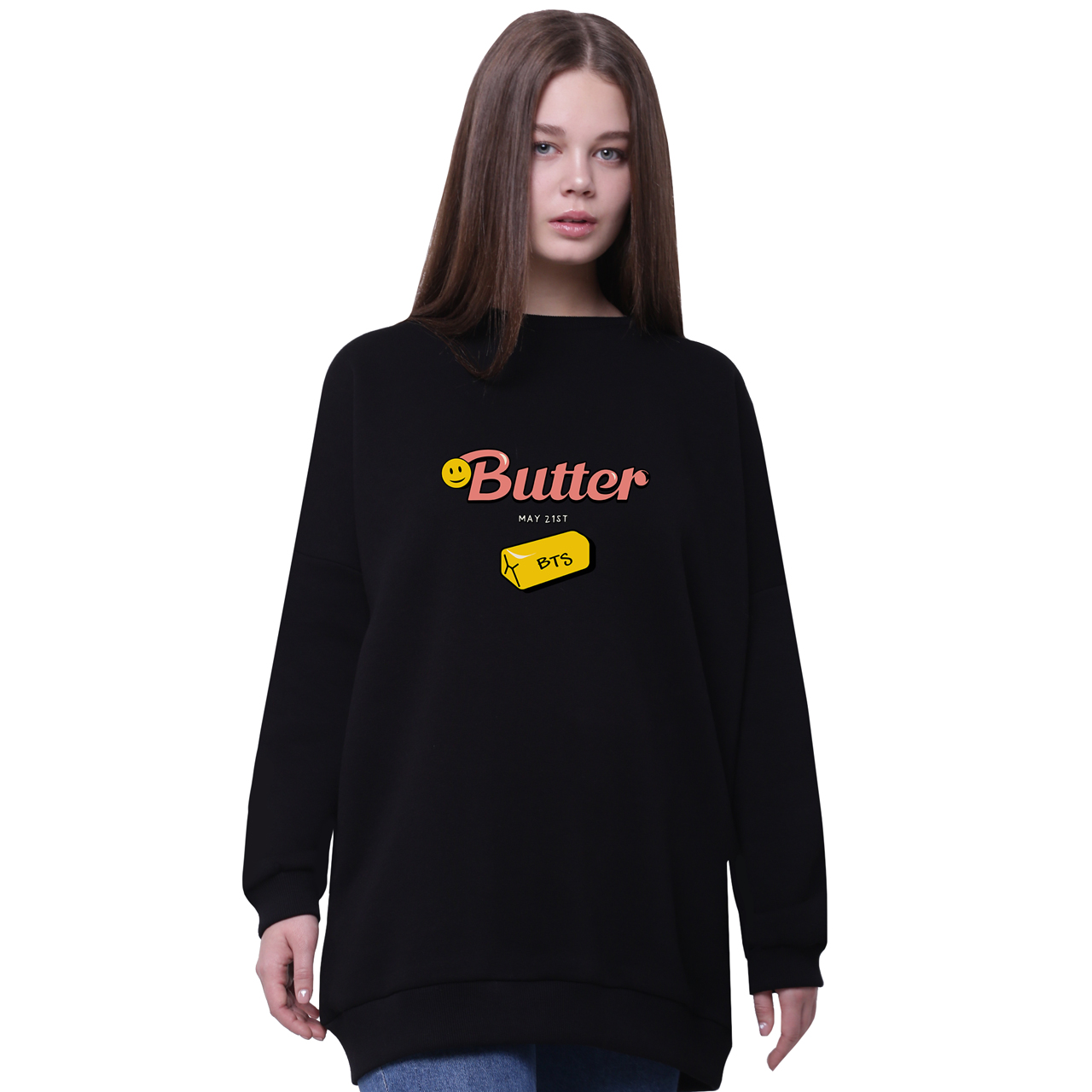 

Свитшот для девочек удлиненный БТС (Butter BTS) Черный (35963-3257-2) 140 см