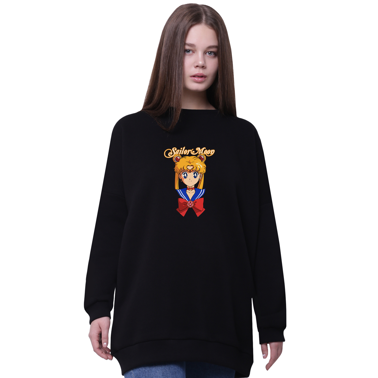 

Свитшот для девочек удлиненный Сейлор Мун (Sailor Moon) Черный (35963-2915-5) 158 см