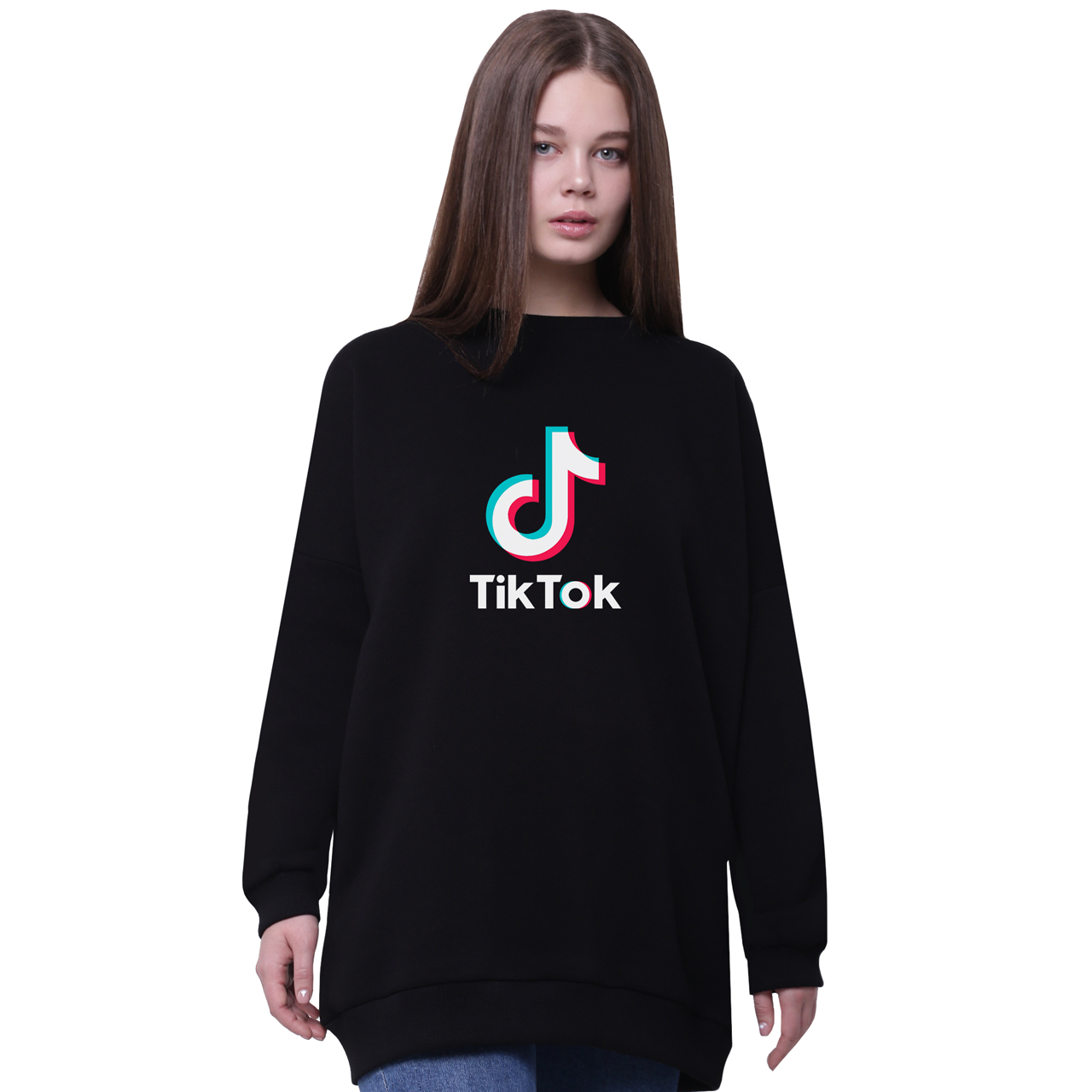 

Свитшот для девочек удлиненный ТикТок (TikTok) Черный (35963-1389-3) 146 см