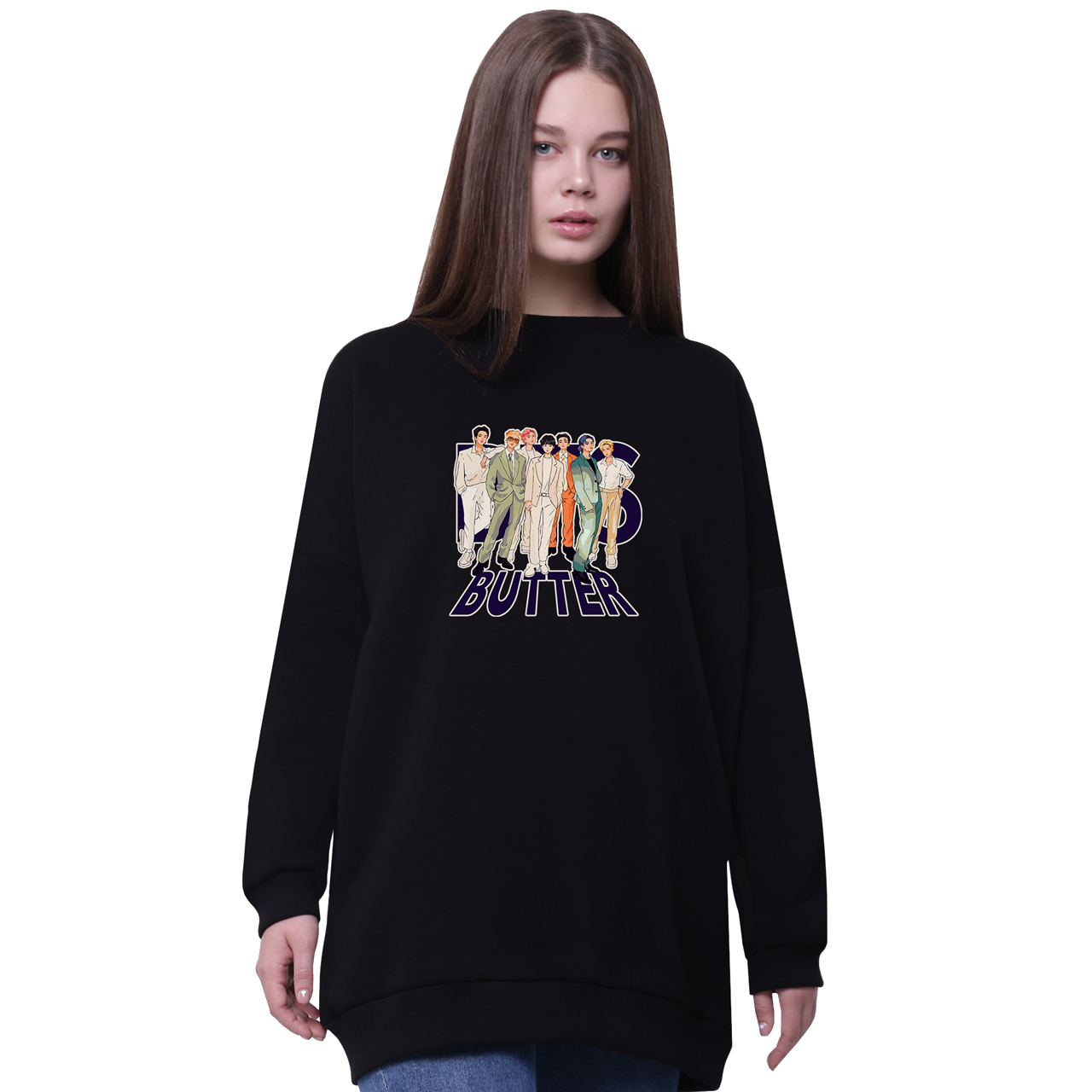 

Свитшот для девочек удлиненный БТС (BTS) Черный (35963-3271-6) 164 см