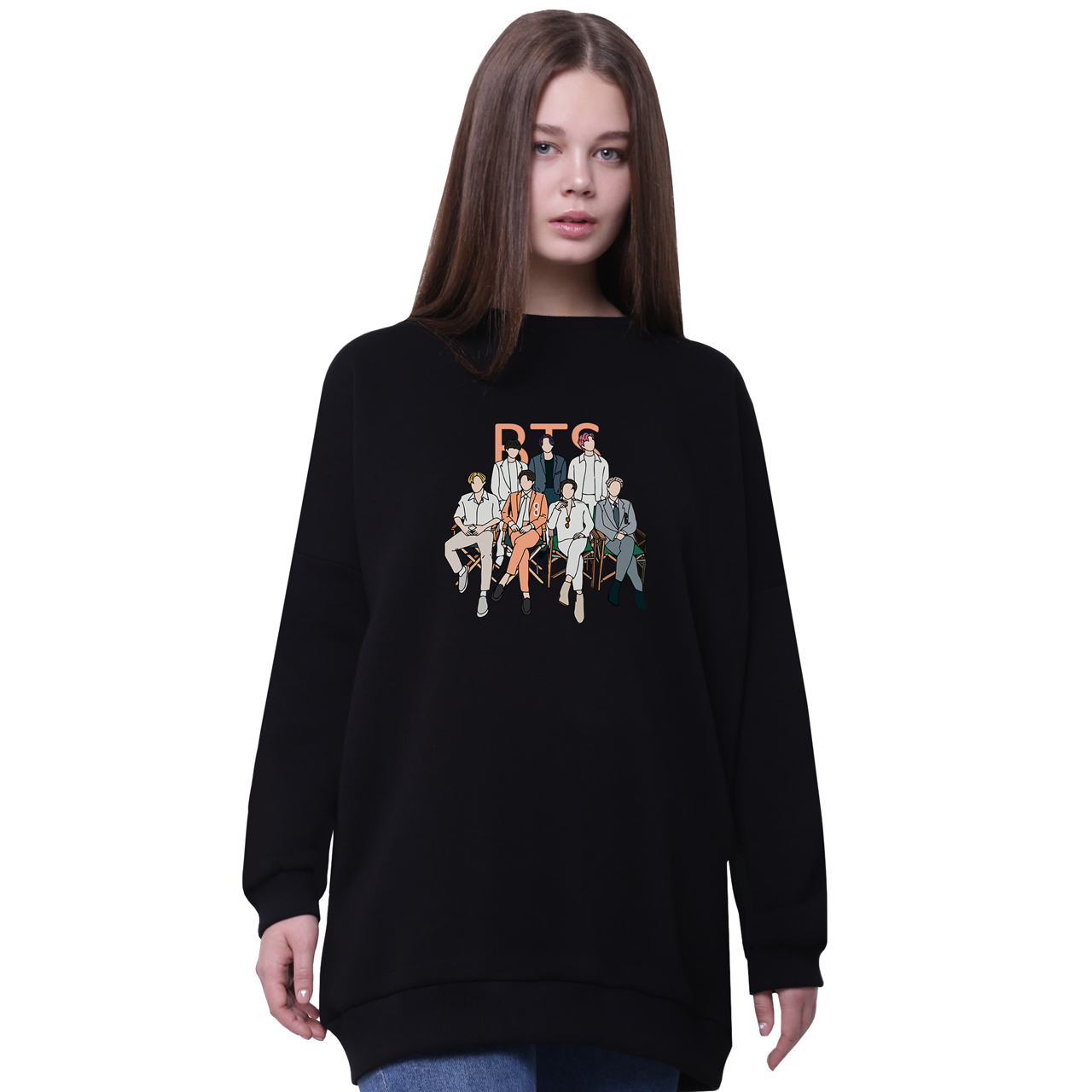 

Свитшот для девочек удлиненный БТС (BTS) Черный (35963-3264-7) 170 см